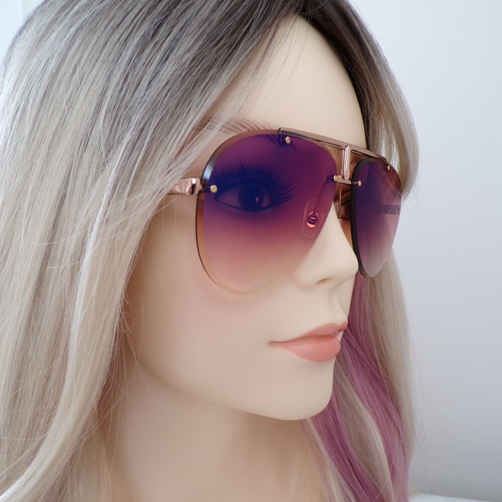 Carrera Rimless Gradient Aviator Pilot Shades, Gold Copper Blue Mirror 1032S A8